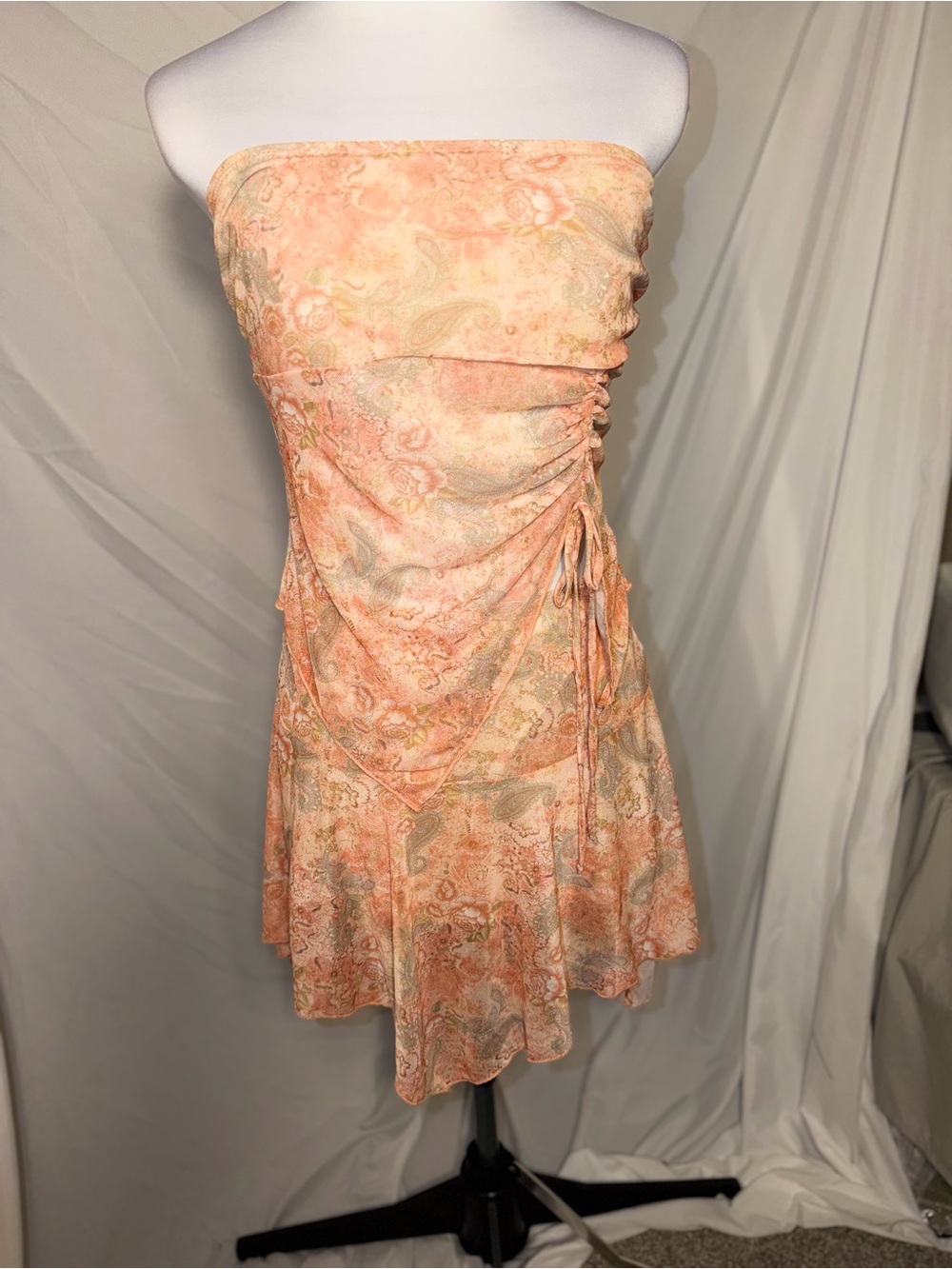 See You Monday peach paisley and floral mesh tube 2 piece dress - Picture 2 of 14